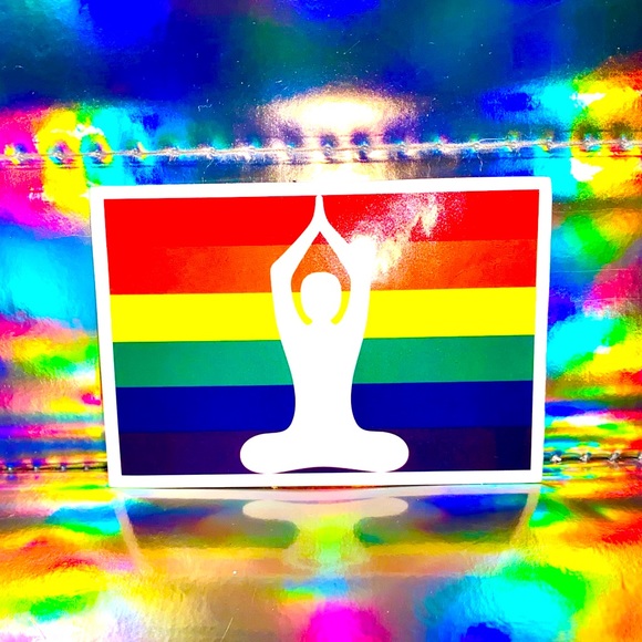 US SELLER Gloss Yoga Pose Flag Ally Rainbow LGBT Sticker Pride Gay Rectangle - Picture 1 of 4